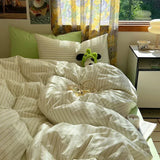 Purpdrank  Hot Sale Striped Cotton Bedding Set Soft & Skin-Friendly Duvet Cover Sets Japan and Korea Style Design Bed Linen Set