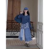 Purpdrank  Harajuku Plaid Midi Skirt Women Japanese Lace Patchwork Skirts Summer Korean Fashion High Waist Casual A Line Faldas New