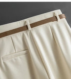 Purpdrank  Tall Women's Narrow Wide Leg Pants High Waist Drapey Straight Loose Casual Suit Pants Long Trousers in Beige Color