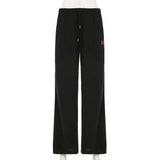Purpdrank  Casual Digital Print Color Block Loose Sweatpants with Drawstring Elastic Waist Straight Leg Long Trousers for Trendy Girls