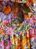 Purpdrank  Sexy Colored Flower Print Tide Bow V neck Mini Sling Dress Women Slim Elastic Waist Party Skater Short Sling Robe Holiday