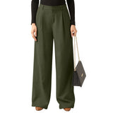 Purpdrank  Female Wide Leg Casual Business Pants With Pockets Plain Color Simple Basic Versatile Straight Trousers