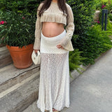 Purpdrank  Vintage Sheer Lace Maternity Skirts for Women Low Elastic Waist Loose Fit Long Skirt Casual Pregnancy Skirts Fashion Streetwear