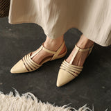 Purpdrank   Summer Genuine Leather Sandals Pointed Toe Sandals for Women Low Heel Concise Gladiator Shoes Fashion Narrow Band Ladies Shoes
