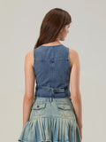 Purpdrank  Denim Vest For Women Sleeveless Button Vest Solid Slim Outwear For Women Spring Autumn Casual Denim Crop Tops