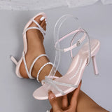 Purpdrank  Diamond-encrusted Designer Summer New Fashion Round Toe Open Toe Sandals Elegant Dress Party Ladies High Heels 34---42 Size
