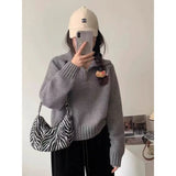 Purpdrank  Loose Knitted Sweater Half Zipper Turn-down Collar Pullover Autumn Winter New Style Korean Stand Collar Oversize Top Outerwear