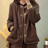 Purpdrank  Vintage Patchwork Cotton-padded Jacket Winter Women's Clothing Warm Parkas Long Sleeve Coat Single-breasted Pockets Short Tops