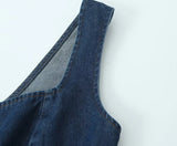 Purpdrank  Sexy Square Collar Blue Denim Camis Sexy Corset Women Front Cross Lacing up Bandage Bow Tank Tops Back Zipper Slim Crop Top
