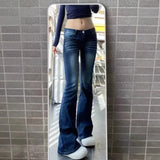 Purpdrank  Low Waist Slimming Denim Jeans Women's Fall Winter New Style Versatile Elastic Slimming Bell Bottoms High Waist Polyester