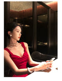 Purpdrank  Elegant Red 2025 Sexy Long Dress Women Summer Sleeveless V-neck Backless Dress Fashionable Evening Party Tight Straight Skirt
