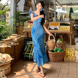 Purpdrank  Summer Chiffon Slim Fit Embroidered Short Sleeve Ruffle Strap Two-Way Dress