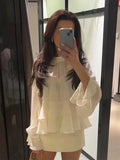 Purpdrank  Elegant Long Puff Sleeve Female O Neck Blouses Fashion Chiffon Ruffled Shirts For Women 2025 Spring New Chic Lady Tops Beachwear