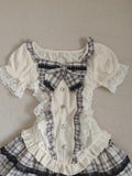 Purpdrank  Japanese Sweet Kawaii Women 2 Piece Set Cute Bow Lace Tops +Mini Puffy Skirt New Fashion Harajuku Y2k Plaid Preppy Style Outfits