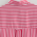 Purpdrank  Spring New Women's Fashion Style Casual Versatile Curled Cuff Stripe Loose Shirt Top