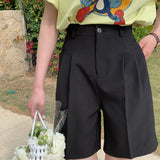 Purpdrank  Summer High Waist Elegant Women's Shorts 2025 New Solid Single Button Casual Loose Office Wide Leg Half Pants Female