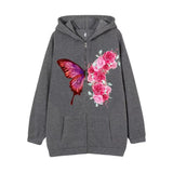 Purpdrank  Vintage Spice Butterfly Zipper Oversize Hoodie Elegant Cardigan Jacket Women's Fashionable Arrival Sweater