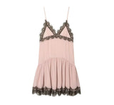 Purpdrank  Sexy Pink Spliced Brown Lace V neck Chest Sling Dress Women Low Waist Ruffles Hem A-line Short Dresses Femme Vestidos Mini Robe