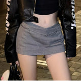 Purpdrank  Women V Low Waist With Belt Mini Skirt American Vintage All-match Package Hips Short Skirts Side Zipper With Shorts Underwear