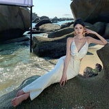 Purpdrank  French Style Pure Desire Sexy Waist-Exposing Halter Neck Strap Dress Slim Fit Slimming Birthday Dress Beach Vacation Dress