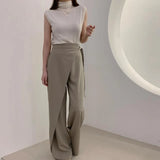 Purpdrank  Spring Summer Asymmetrical Women's Wide Leg Pants 2025 New High Waist Solid Side Button Elegant Casual Pants for Women