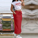 Purpdrank  Sexy T-shirt Skirt Two Piece Set Women New Short Sleeve O-Neck Crop Top High Waist Skirt Solid Fashion Suit Streetwear Partywear
