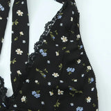 Purpdrank  Sexy Black Floral Print Spliced Lace Bow Halter V Collar Backless Mini Dress Women Elastic Zipper Back A-line Short Robe Holiday