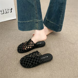 Purpdrank  Krazing Pot Plus Size Weave Med Heels Concise Slingback Mules Summer Sandals Dating Breathable Vacation Comfort Women Slippers