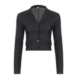 Purpdrank  Autumn American Vintage Solid Long Sleeve Slim Single Breasted Women Shirt