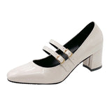 Purpdrank  Elegant Women's Chunky Heels Mary Jane Shoes Square Toe Double Ankle Strap Pumps for Women Patent Leather High Heels Party Shoes