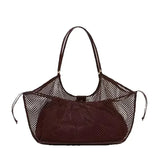Purpdrank  New Mesh PU Leather Tote Bag Cluth Bag Large Capacity Buckle Woman Luxury Designer Travel Luggage Bag Shopper Handbag