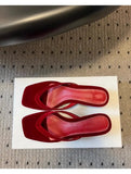 Purpdrank  Red Satin Kitten Heel Design Slippers Women Summer Sexy Clip Toe Brand Flip Flops Comfort Square Toe Outdoor Casual Beach Shoes