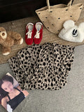 Purpdrank  Korean Leopard Print Pleated Long Skirt Women Elegant Holiday Fairycore Skirts Female High Quality A Line Party Faldas New