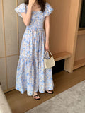 Purpdrank  Summer Bohemian Floral Printed Women's Dress 2025 Flying Sleeve Square Collar Casual Loose Umbrella Long Dress Female
