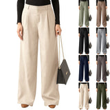 Purpdrank  Female Wide Leg Casual Business Pants With Pockets Plain Color Simple Basic Versatile Straight Trousers