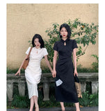 Purpdrank  New Chinese Style Waistband Slimming And Improved Qipao Summer Dress New Women Short Sleeve Long Patry Dress