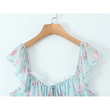 Purpdrank  Sexy Sweet Girl Lace Trim Floral Print Ruffle Straps Sling Mini Dresses Women Backless A-line Sleeveless Summer Dress