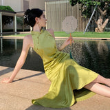 Purpdrank  Jacquard Cheongsam Dress for Women Summer Retro Chinese Style Sleeveless Modified New Chinese Style Dress