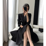 Purpdrank - Elegant Dresses for Women Long Sleeve Streetwear Fashion Dress Slim Fit Solid Button Midi Notched 2023 New Spring Summer Dress