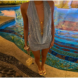 Purpdrank  Sexy Sequin Mini Skirts Outfits Women Slim V Neck Backless Sleeveless Lace Up Suits Female 2025 Summer Fashion Chic Beach Sets