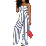 Purpdrank  Sexy Striped One-Piece Pants Casual Wide Leg Leisure Bridesmaid Women's Jumpsuits Strapless Gown with Belt at Front