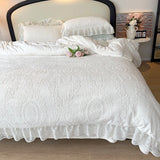 Purpdrank  Vintage French Carved Velvet Lace Ruffles Soft Warm Winter Bedding Set Duvet Cover Flat/Fitted Bed Sheet Pillowcases 4Pcs