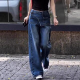 Purpdrank  High Waist Wide Leg Straight Cut Denim Jeans Women's Early Autumn New Style American Retro Loose Fit Slimming Pants