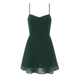 Purpdrank  French Style Retro Dark Green V neck Corset Style Sling Dress Women Elastic Back Ruffles Hem Short Dresses Summer Robe Vestidos