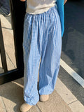 Purpdrank  Vintage Plaid Women's Wide Leg Pants Pockets 2025 New Sping Summer High Waist Casual Straight Loose Trousers Female