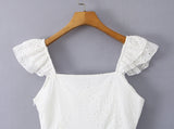 Purpdrank  Sexy White Embroidery Lace Pad Bra Corset style Wood ears Strap Mini Tank Dress Women 2 Layers Ruffles Swing Dresses Vestdios