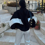 Purpdrank  Women's Loose Casual Long Sleeve Stand Collar Coat Autumn Winter Top European American Style All-Match Color Matching