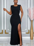 Purpdrank  Sexy Backless Diaomnd Chain Tassel Formal Occasion Dresses Women Evening Party Night Club Sleeveless Split Black Long Dress Robe