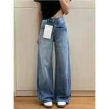 Purpdrank  Cowboy Pants for Woman Retro Blue Trousers Straight Leg High Waist Shot Women's Jeans Aesthetic Vibrant New in Teenagers Pant A