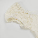 Purpdrank  See Through Lace A-Line T Shirt Casual Loose Square Collar Short Puff Sleeve Tees Women 2025 Summer Fashion Streetwear